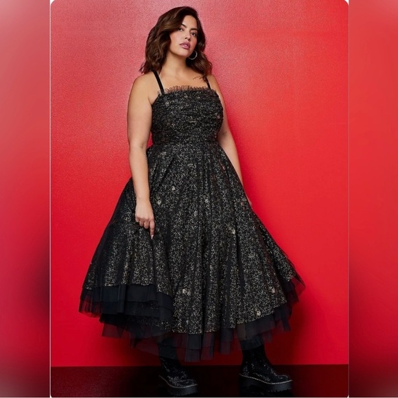 Betsey Johnson Torrid Black Gold Tulle Strapless Dress NWOT - Picture 2 of 11